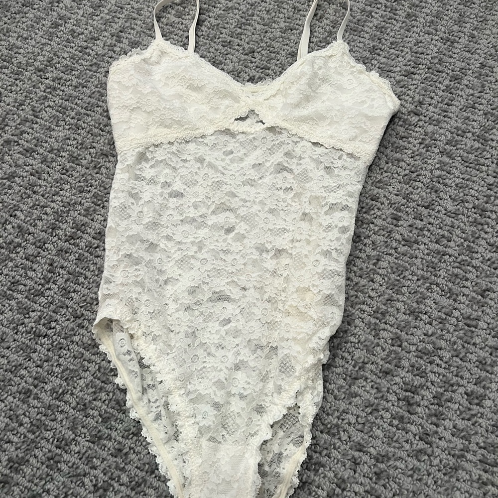 aerie Off-White Lace Trim Bodysuit
